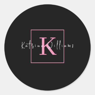 Berufliches Brandinglogo Schwarz-Rosa-Monogramm Runder Aufkleber
