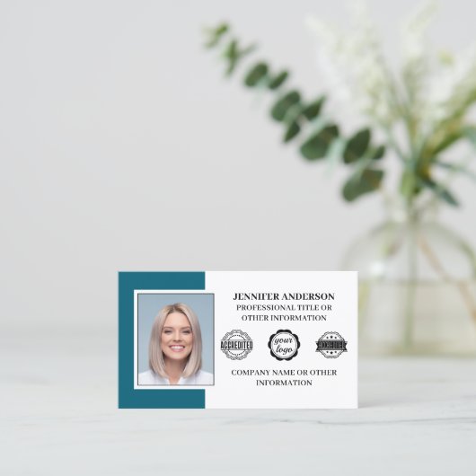 Berufliches Business Employee Custom Foto Aquamari Visitenkarte (Stehend Vorderseite)