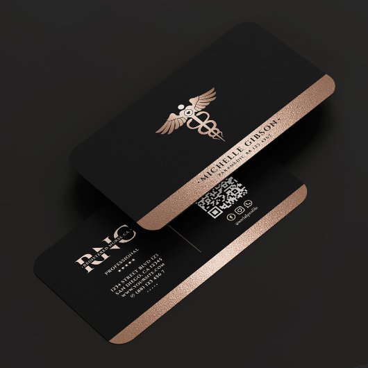 Berufliches Caduceus Black Rosegold Visitenkarte