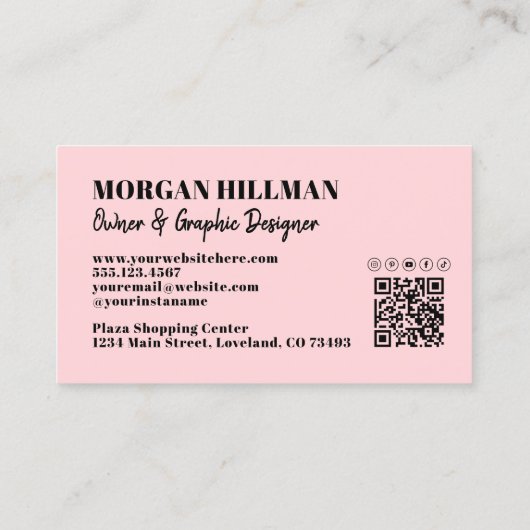 Berufliches Einfach-Rosa Monogramm Visitenkarte (Rückseite)