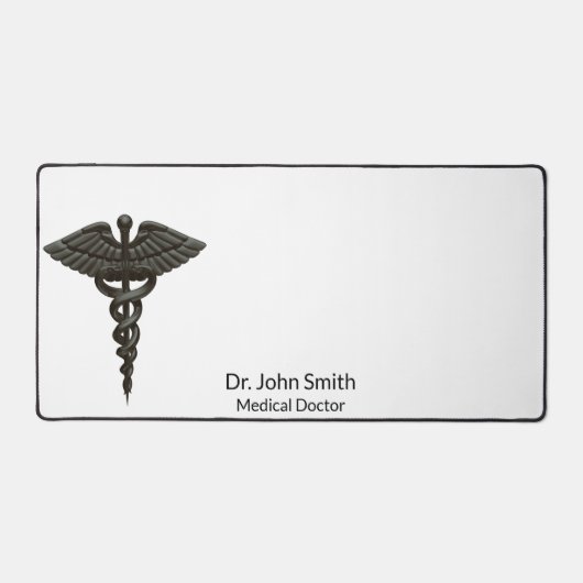 Berufliches, einfaches Caduceus Schwarzes Weiß Schreibtischunterlage (Vorderseite)