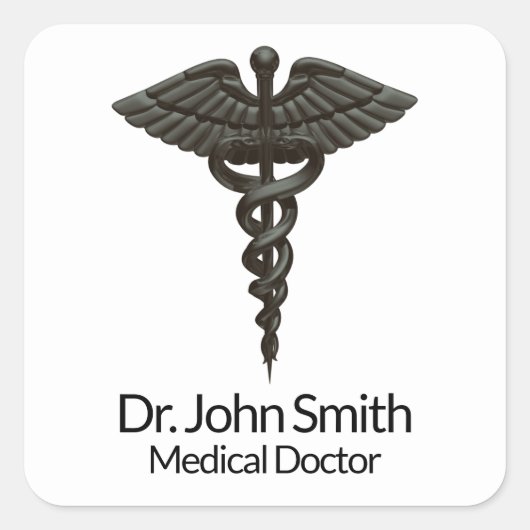 Berufliches einfaches medizinisches Caduceus Schwa Quadratischer Aufkleber (Vorderseite)