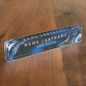 Berufliches Elegant Navy Blue Gold Agate Namensplakette (Seite)