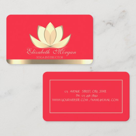 Berufliches Elegantes Gold Lotus, Yoga Red Visitenkarte (Vorne/Hinten)