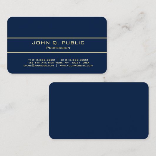 Berufliches Elegantes Modernes Blau und Gold Luxus Visitenkarte (Vorne/Hinten)