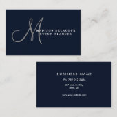 Berufliches elegantes modernes Monogramm-Blau u. Visitenkarte (Vorne/Hinten)