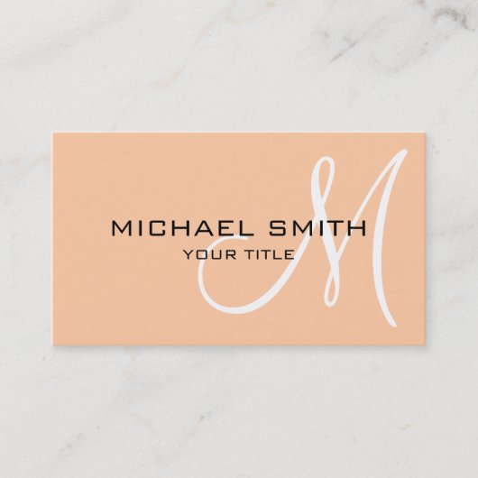 Berufliches elegantes Monogramm Schlichtes Peach Visitenkarte (Vorderseite)