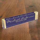 Berufliches Elegantes Navy Blue und Gold Namensplakette (Seite)