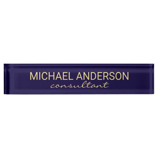 Berufliches Elegantes Navy Blue und Gold Namensplakette (Vorderseite)