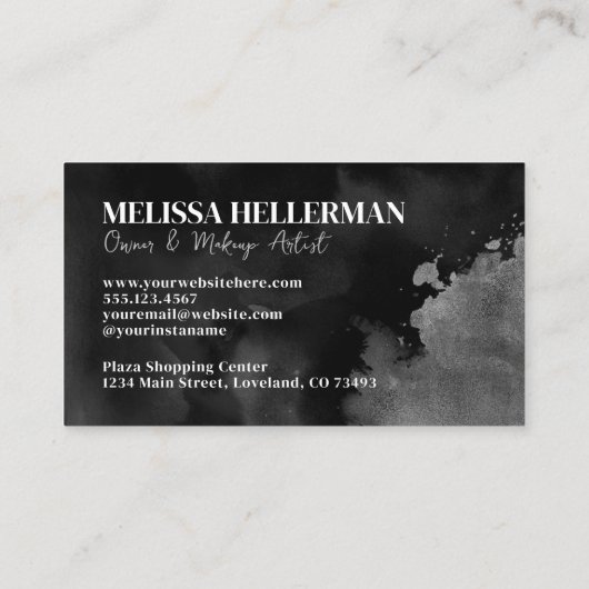 Berufliches elegantes Schwarz-Silber-Monogramm Visitenkarte (Rückseite)