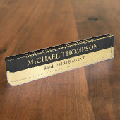 Berufliches elegantes Schwarzes und Gold Namensplakette (Seite)