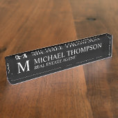 Berufliches elegantes Schwarzweiss Namensplakette (Seite)