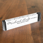 Berufliches elegantes Schwarzweiss Namensplakette (Seite)