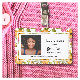 Berufliches elegantes Wasserfarben Blütenrosa Gelb Ausweis