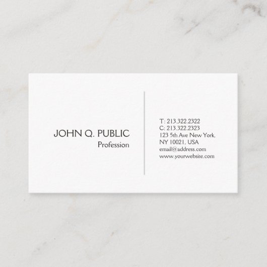 Berufliches elegantes weißes modernes einfaches visitenkarte (Vorderseite)