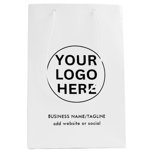 Berufliches Firmenlogo und Text in Schwarz/Weiß Mittlere Geschenktüte (Vorderseite)