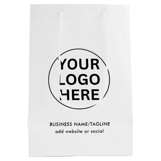 Berufliches Firmenlogo und Text in Schwarz/Weiß Mittlere Geschenktüte (Rückseite)