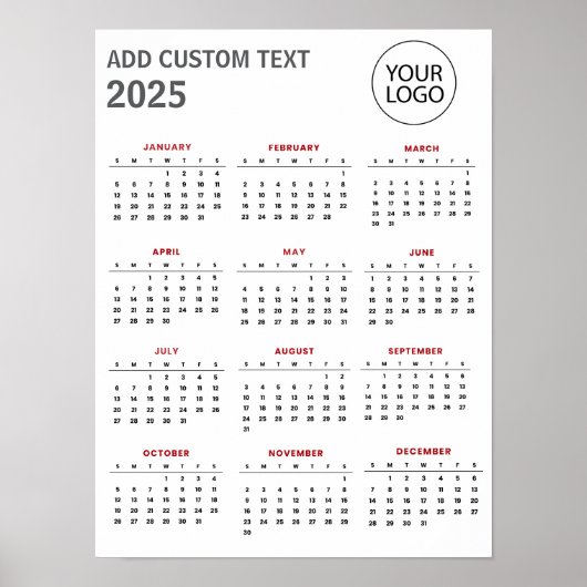 Berufliches Firmenlogo und Text-Kalender 2025 Poster (Vorne)