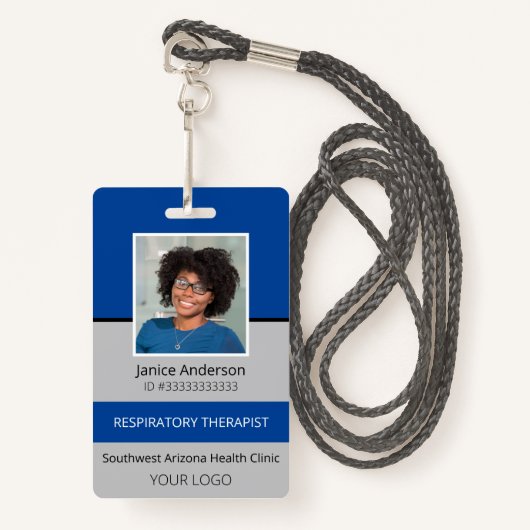 Berufliches Foto Blau und Grau Sicherheit der Mita Ausweis (Vorderseite mit Schlüsselband)