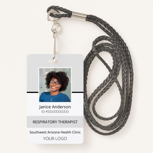 Berufliches Foto Gray Employee ID Abzeichen Ausweis (Vorderseite mit Schlüsselband)