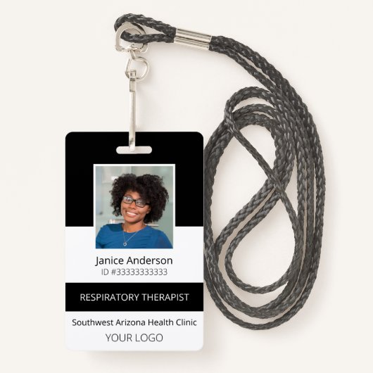 Berufliches Foto Mitarbeiter Schwarze ID-Abzeichen Ausweis (Vorderseite mit Schlüsselband)