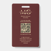Berufliches Foto Monogram Burgundy Gold Modern Ausweis (Rückseite)
