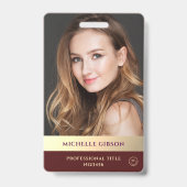 Berufliches Foto Monogram Burgundy Gold Modern Ausweis (Vorderseite)