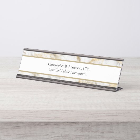 Berufliches Geschäft mit weißem grauem Marmor Schreibtischnamensplakette (Vorderseite )