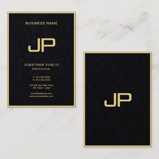Berufliches Gold Monogram Premium Black Visitenkarte (Vorne/Hinten)