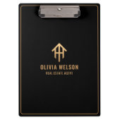 Berufliches Gold und Schwarz Anwesen Realtor Chic Klemmbrett (Vorderseite)