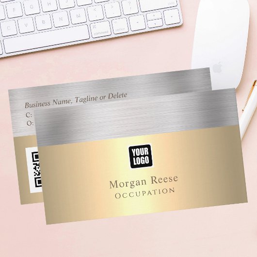 Berufliches Gold und Silber, Minimal, Logo, QR-Cod Visitenkarte