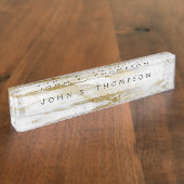 Berufliches Gold und weißer Marmor Namensplakette (Seite)