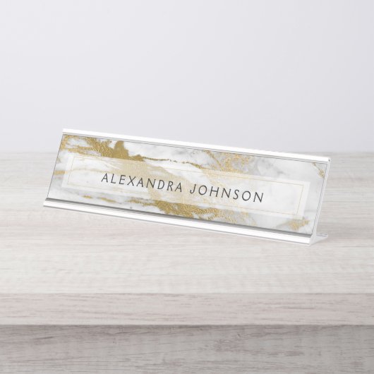 Berufliches Gold und weißer Marmor Schreibtischnamensplakette (Vorderseite )