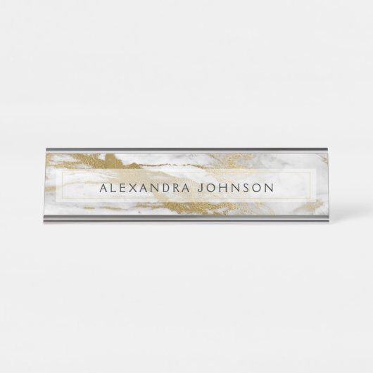 Berufliches Gold und weißer Marmor Schreibtischnamensplakette (Vorderseite )