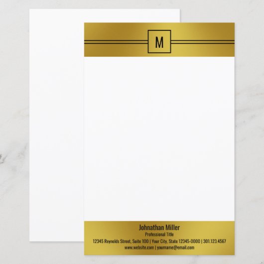 Berufliches Gold White Black Monogram Business (Vorne/Hinten)