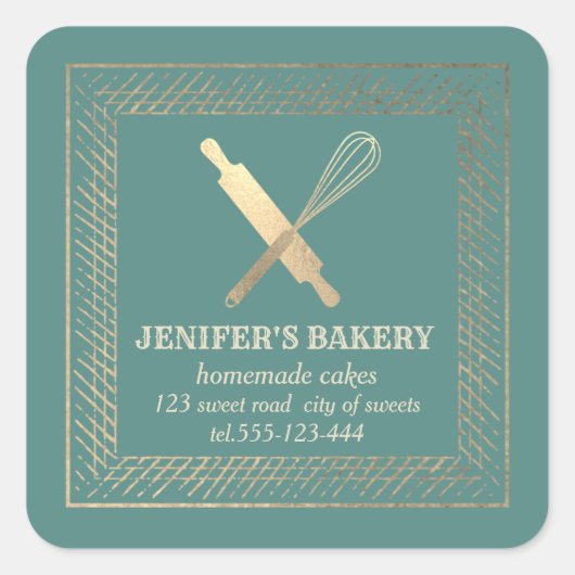 Berufliches Goldwalzen Button Whisky Koch Bäckerei Quadratischer Aufkleber (Vorderseite)