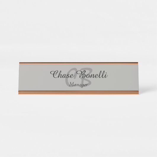 Berufliches Grau Monogramm Schreibtischnamensplakette (Vorderseite )