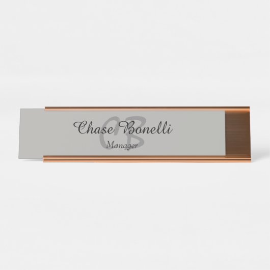 Berufliches Grau Monogramm Schreibtischnamensplakette (Vorderseite )