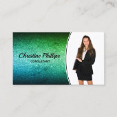 Berufliches Green Ombre Glitzer Custom Foto QR Visitenkarte (Vorderseite)