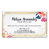 Berufliches Hairstylist-Haar-rosa Mit Blumenblau Magnetische Visitenkarte (Vorderseite)