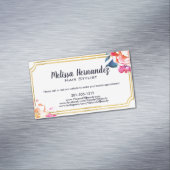 Berufliches Hairstylist-Haar-rosa Mit Blumenblau Magnetische Visitenkarte (Beispiel)