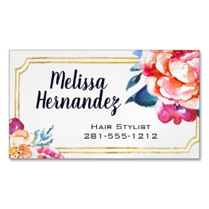 Berufliches Hairstylist-Haar-rosa Mit Blumenblau Magnetische Visitenkarte