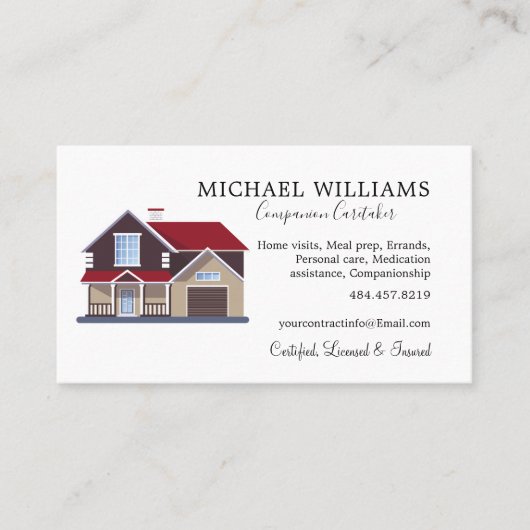 Berufliches Haus Caregiver Services Geschäftswagen Visitenkarte (Vorderseite)