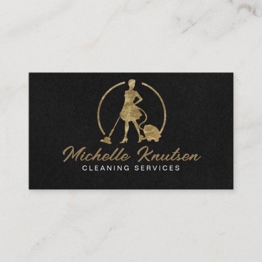 Berufliches Hausreinigungsservice schwarz Gold Visitenkarte (Vorderseite)