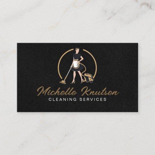 Berufliches Hausreinigungsservice schwarz Gold Visitenkarte (Vorderseite)