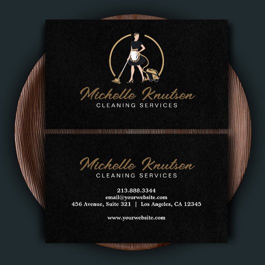 Berufliches Hausreinigungsservice schwarz Gold Visitenkarte