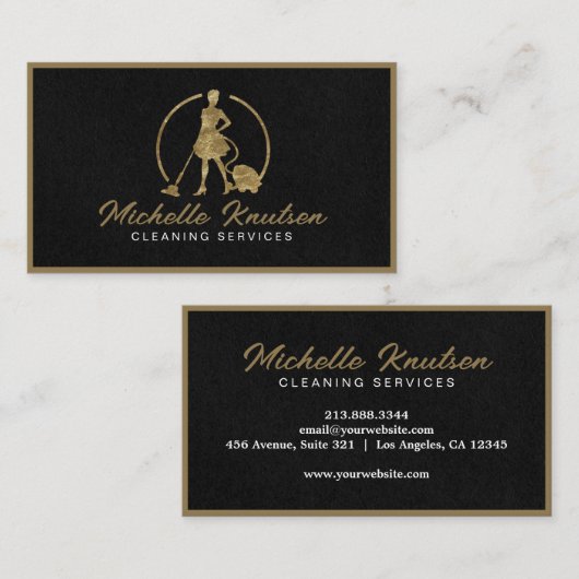 Berufliches Hausreinigungsservice schwarz Gold Visitenkarte (Vorne/Hinten)