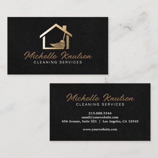 Berufliches Hausreinigungsservice Schwarzer Gold-B Visitenkarte (Vorne/Hinten)