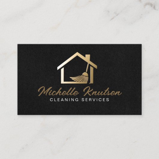 Berufliches Hausreinigungsservice Schwarzer Gold-B Visitenkarte (Vorderseite)
