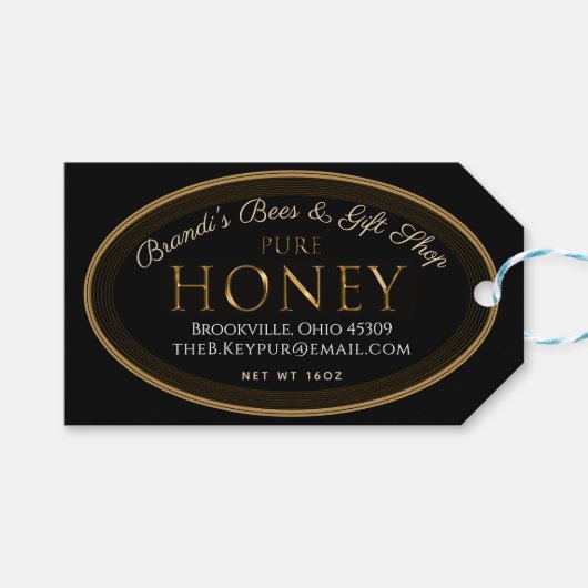 Berufliches Honigetikett Schwarz und Gold Oval Tag Geschenkanhänger (Vorderseite (Horizontal))